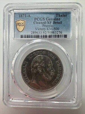 Prussia 1871-A Antique Silver Coin 1 Thaler XF Detail KM-500 PCGS - Image 1 of 2