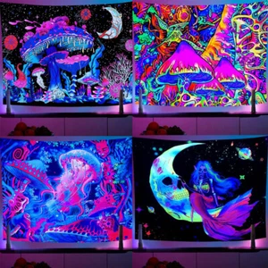 Blacklight Mandala Bohemian Tapestry Home Decor Hippie Tapestries Bedspread - Picture 1 of 22