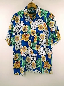 Blue Sky Handmade Soft Lightweight Rayon Men's Button Down Hawaiian Shirt Sz L - Picture 1 of 7
