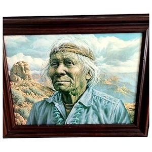 Vintage Alfredo Rodriguez Framed Print Art Work Of A Native American Man In Dese - Picture 1 of 11