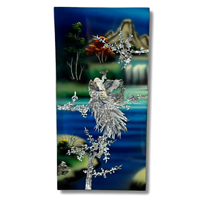 TOMTAO Asiatische Wanddeko Lackbild Wandbild Perlmutt intarsierte Pfau Vogel