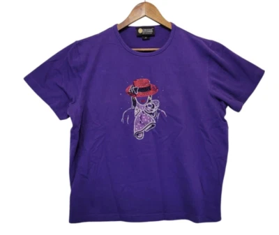 Camiseta Christine Alexander Red Hat Society para mujer 1X púrpura manga corta brillante Foto 1 de 4