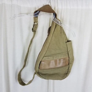 LL Bean Ameribag Healthy Back Shoulder Bag Crossbody Sling Canvas Leather Tan - Picture 1 of 6