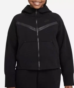 Nike Jacket Girls Small Plus Black Zip Tech Fleece Hoodie Sweatshirt Loose Fit - Picture 1 of 5