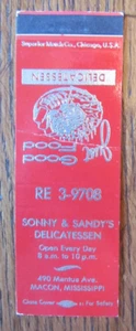 MACON, MISSISSIPPI COPERTINA LIBRO FIAMMIFERI: SONNY & SANDY'S DELICATESSEN MATCHCOVER D - Foto 1 di 2