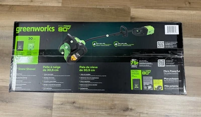 Pala de nieve inalámbrica Greenworks 80V 12 pulgadas con batería de 2Ah y cargador rápido Foto 1 de 4