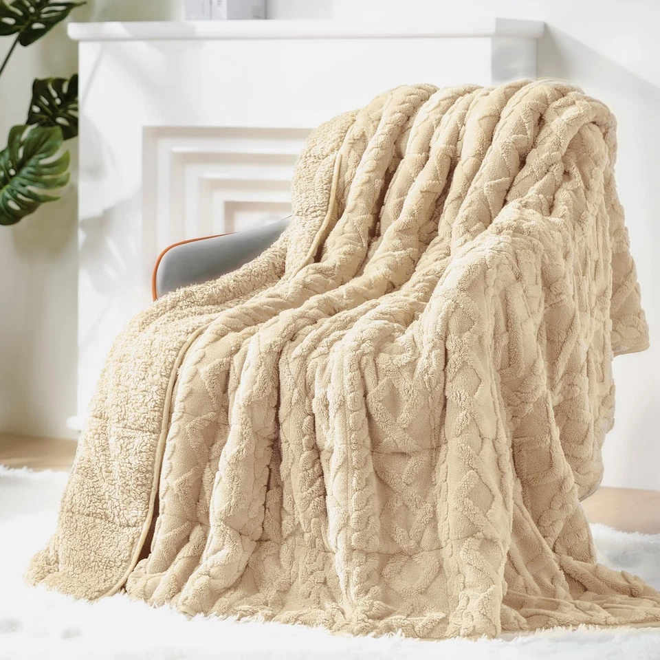 Manta con peso de lana Sherpa suave súper difusa, 15 libras de doble cara mullida Hea... Foto 1 de 4