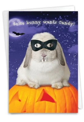 Divertida tarjeta de felicitación de Halloween con sobre (1 tarjeta) conejito monstruo Foto 1 de 4