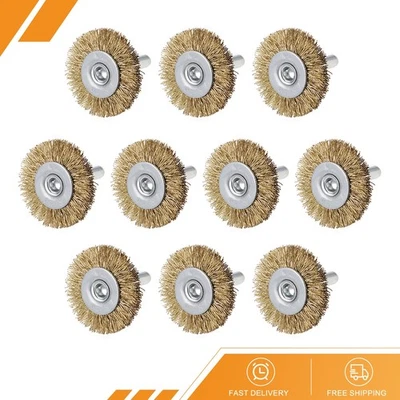 Juego de 10 cepillos de rueda de alambre de 1-1/2" enchapado en cobre acero prensado vástago de 1/4" Foto 1 de 4