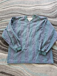 Vintage 90s Striped Shirt Mens Large Blue Green Faded Relaxed Blazer Band Collar - Picture 1 of 7