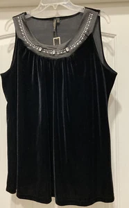 NWT Susan Lawrence Womens SZ 1X Sleeveless Top Black Jewels Polyester Blend - Picture 1 of 11