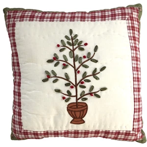 Almohada de Navidad vintage bordada acolchada a cuadros 3D folclórica árbol rústico - Imagen 1 de 9