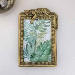 Gold Leopard Cheetah Photo Frame Free Standing Picture Holder 6x4 Vintage Look - Picture 1 of 7