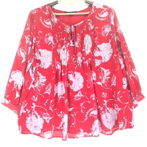 Tommy Hilfiger Blouse Women's 2X Red Poly Floral Long Sleeve Pullover NWOT - Picture 1 of 8