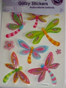 GLITZY STICKERS AUTOCOLLANTS BRILLANTS 6 - 3D DRAGONFLIES FOR CARDS & SCRAPBOOKI - Picture 1 of 4