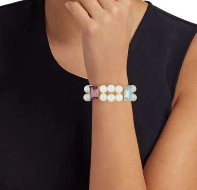 PULSERA KENNETH JAY LANE, 2 FILAS DE PERLAS ELÁSTICAS CON ESTACIONES DE CRISTAL Foto 1 de 4