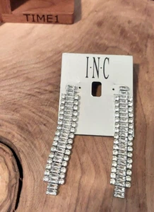I.N.C. International Concepts Crystal Linear Silver Earrings - Picture 1 of 2