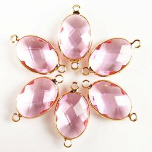 10pcs Wrapped Faceted Pink Titanium Crystal Oval Connector Pendant A-43BBS
