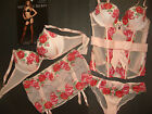 Victoria's Secret 34B,36B,34D,36C Bra Set+Garter+Corset Bustier Embroider Roses