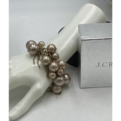 J. Pulsera Crew Beige Melocotón Imitación Perla y Tono Dorado Cadena Flecos Borla Nueva Caja Foto 1 de 4