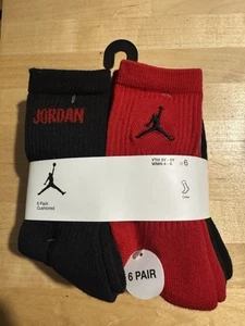 Jordan Kids Crew Socks 6-Pack Black Red White Logo Boys Girls Size XS (5-7) NWT - Picture 1 of 2