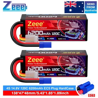 2x Zeee 4S 6200mAh Lipo Battery 14.8V 120C EC5 HardCase for RC Car Truck Buggy - image 1 of 4