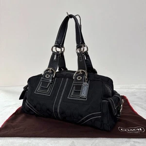 COACH Signature Soho Mini Boston Bag Canvas Leather Black Used w/Dust bag - Picture 1 of 11