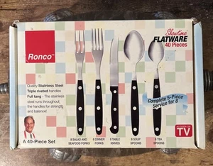 Ronco  SHOWTIME  Full Tang  Stainless Steel & Wood Handle 40 Pieces Flatware Set - Picture 1 of 4