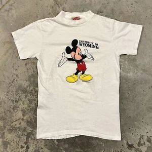 Vintage 80s University Of Wyoming Cowboys Mickey Mouse Nutmeg Mills T Shirt - Picture 1 of 6