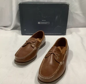 Size 8 Men's Tommy Hilfiger Brazen 3 Lace Up Moc Toe Brown Casual Boat Shoes - Picture 1 of 8