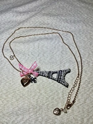 Collar Betsey Johnson Paris Torre Eiffel Cristal Tachonado Bling Imitación Perlas Foto 1 de 4