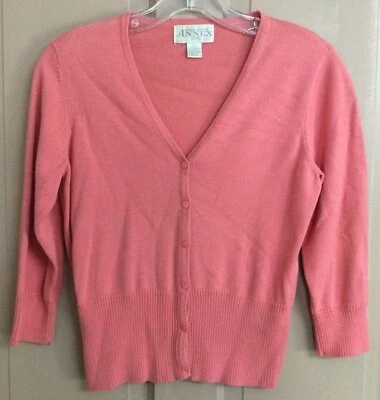 Cardigan coral 6 button front cotton/acrylic sz p/1, Casual Corners made in UK - Image 1 of 4