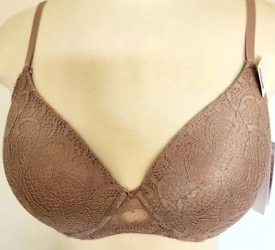 JESSICA SIMPSON 蕾丝聚拢文胸灰褐色米色 36C 码 — 第 1/4 张图片