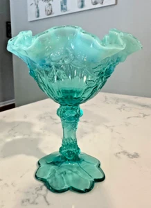 Fenton Teal Turquesa Opalescente Prensado Col Rosa Cuenco Colección - De Colección - Imagen 1 de 16