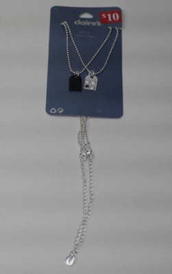 Claire's Best Friends Silver & Black Building Block Pendant Necklaces - 2 Pack - Image 1 of 4