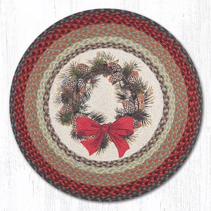 Braided Round Stenciled Painted Area Rug By Earth Rugs. WREATH. 27” Round - Picture 1 of 1