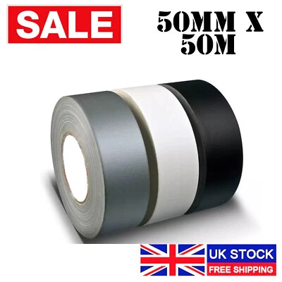 3REE Nastro Gaffer Gaffa Impermeabile Resistente Panno Canalizzato 50MM X 50M Argento Nero Bianco
