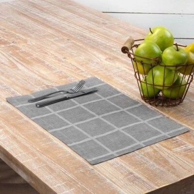 JULIE Grey PLAID Placemat Set Cotton/Linen Blend Windowpane Plaid VHC Brands - Image 1 of 4
