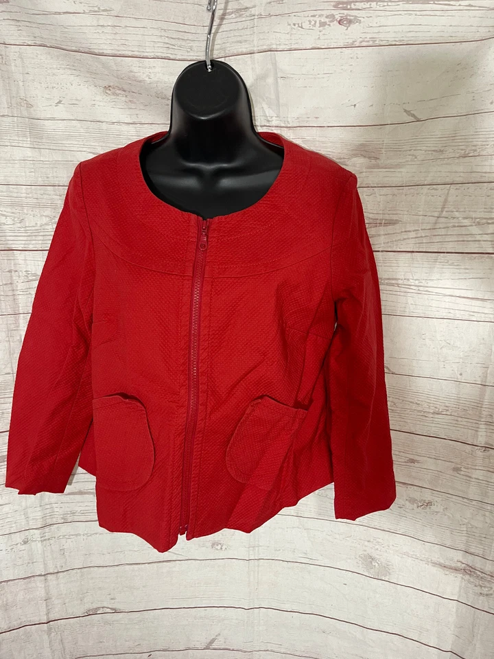 Elevenses Women’s Red Cotton Blend Round Neck Full Zip Jacket Size 10 - Image 1 of 4