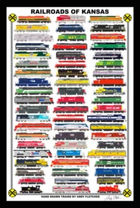 Ferrocarriles de Kansas 12""x18"" póster enmarañado firmado por Andy Fletcher - Imagen 1 de 1