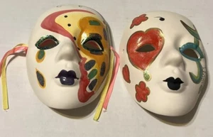 TWO Ceramic Face Wall Masks Hand Painted Wall Hangings - Picture 1 of 13