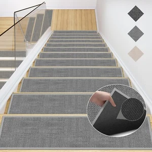 Jute Stair Treads Non Slip for Wooden Steps Set of 15, Easy Install Anti Slip  - Picture 1 of 8