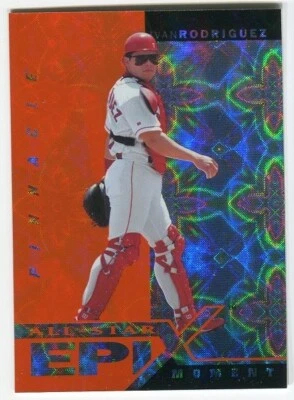 1998 Pinnacle Plus All-Star Epix Moment Orange Ivan Rodriguez E4 HOF Insert Card - Image 1 of 2