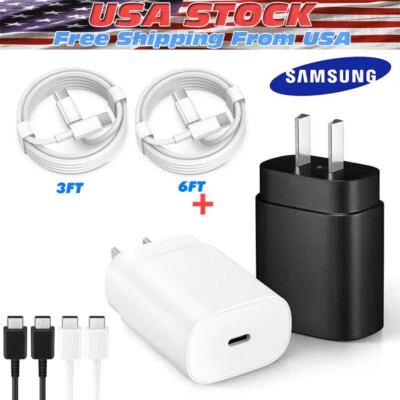Cargador de pared rápido USB-C tipo 25 W + cable de 6 pies para Samsung Galaxy S20 S21 lote 5G EE. UU. Foto 1 de 4