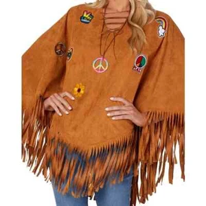 NWOT!! SPIRIT HALLOWEEN ADULT HIPPIE PONCHO COSTUME w/ NECKLACE & GLASSES ONE SZ - Picture 1 of 8