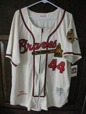 NUEVO CON ETIQUETAS, JERSEY PARA HOMBRE XL HANK AARON MILWAUKEE BRAVES 1957, MITCHELL & NESS, CREMALLERA Foto 1 de 4