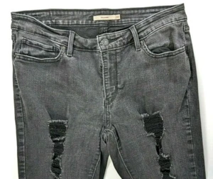 Pantalones de mezclilla ajustados Levis 711 para mujer 32 tiro medio 32x30 negro oscuro lengüeta desgastados - Imagen 1 de 11