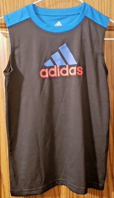 Adidas boys size 7X blue and black tank top Climalite - Image 1 of 4