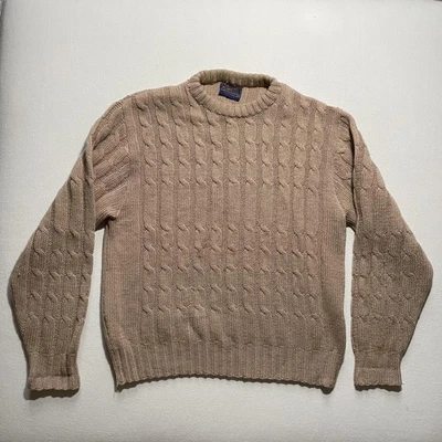 Pendleton Sweater Mens XL Tan Cable Knit Crewneck 100% Virgin Wool Made USA READ - Image 1 of 4
