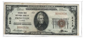Princeton, IL $20 1929 Ty. 1 Citizens First National Bank of Princeton Ch. 2413 - Picture 1 of 2